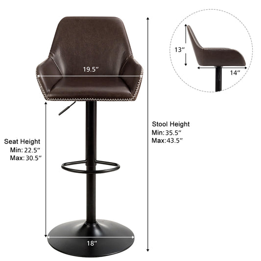 Topbuy 2-Piece Retro Counter Height Bar Stool Swivel Upholstered Chair w/ Back & Armrest