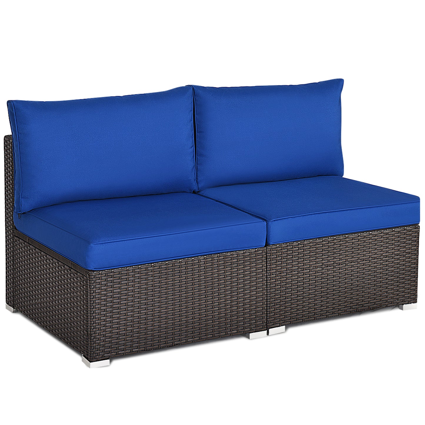 Patiojoy 2-Piece Outdoor Wicker Rattan Sectional Armless Sofa Chair with Cushions Turquoise/Brown/Blue/Red