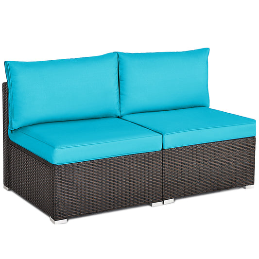 Patiojoy 2-Piece Outdoor Wicker Rattan Sectional Armless Sofa Chair with Cushions Turquoise/Brown/Blue/Red