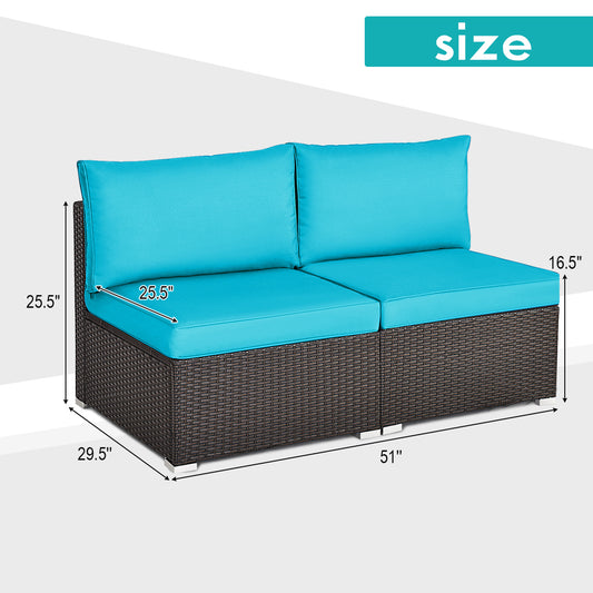 Patiojoy 2-Piece Outdoor Wicker Rattan Sectional Armless Sofa Chair with Cushions Turquoise/Brown/Blue/Red