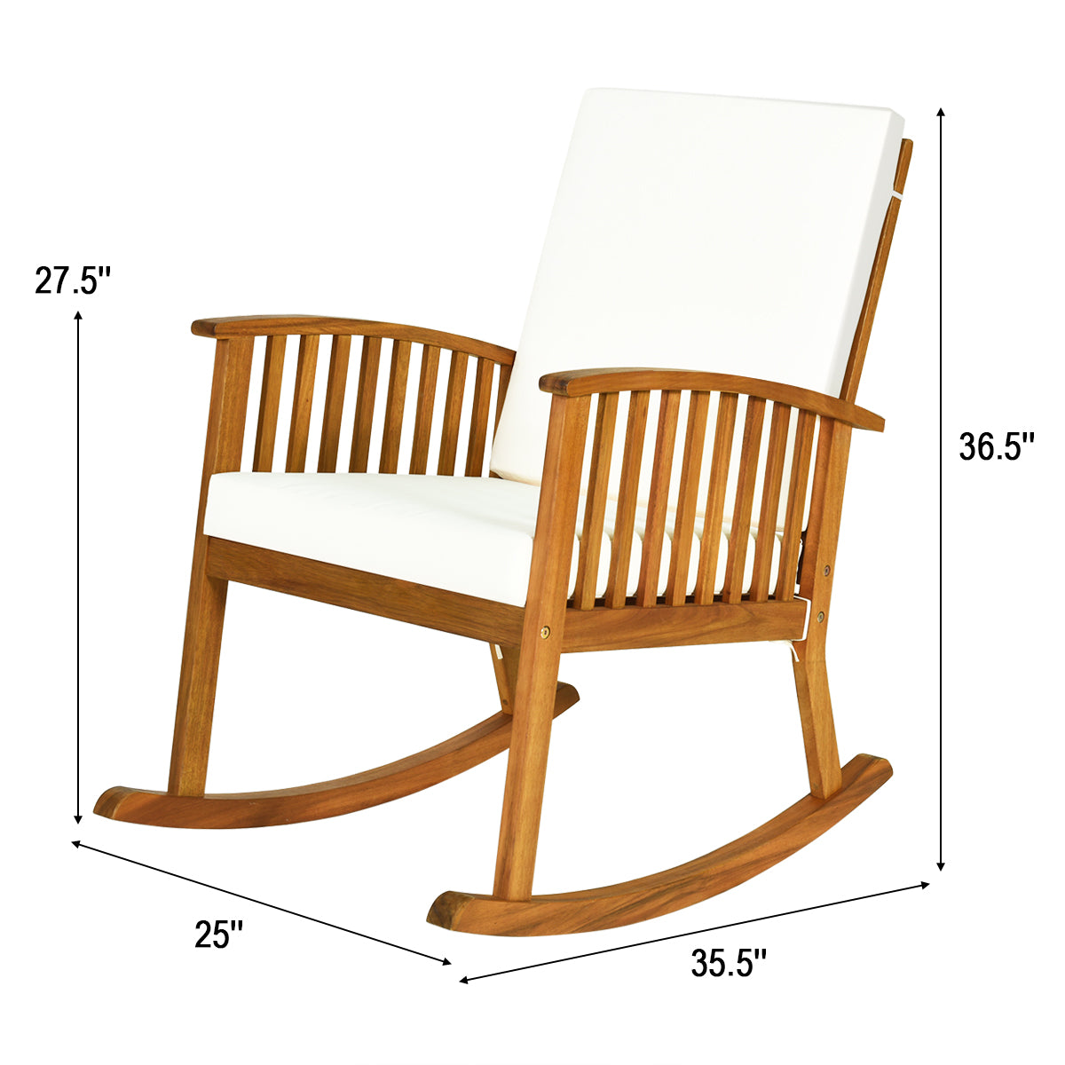 Topbuy 2-Piece Natural Acacia Wood Rocking Chair Outdoor Patio Rocker with Cushions