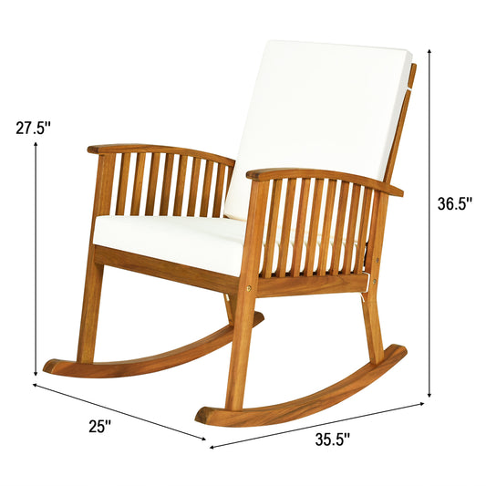 Topbuy 2-Piece Natural Acacia Wood Rocking Chair Outdoor Patio Rocker with Cushions