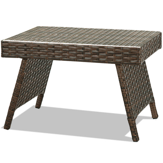 Patiojoy Height Adjustable Rattan Wicker Coffee Side Table Folding End Table