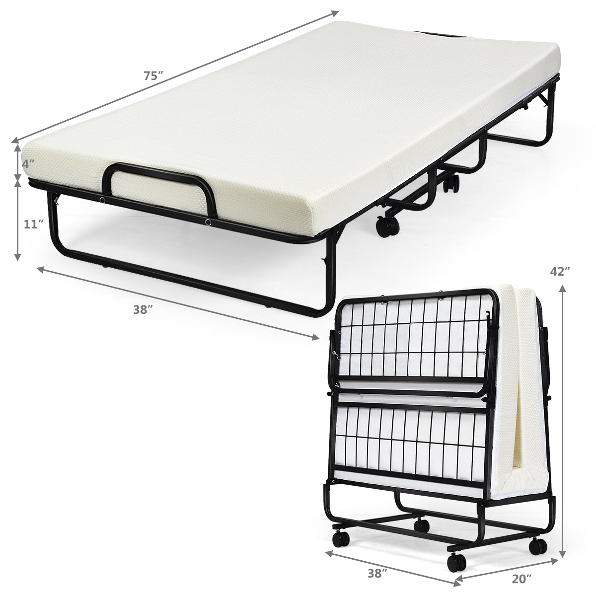 Topbuy Folding Bed with Memory Foam Mattress Rollaway Guest Bed Daybed