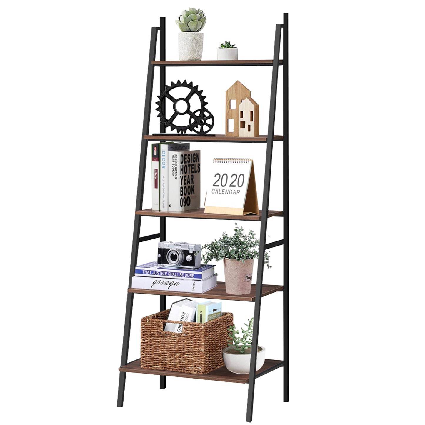 Topbuy 5-Tier Ladder Storage Shelf Industrial Leaning Bookcase Flower Rack Display Stand