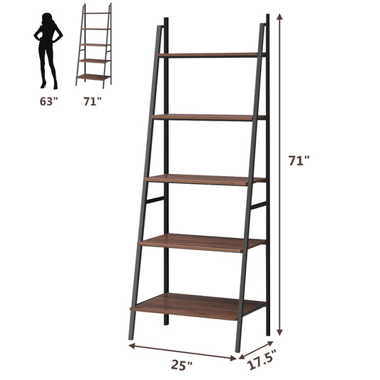 Topbuy 5-Tier Ladder Storage Shelf Industrial Leaning Bookcase Flower Rack Display Stand