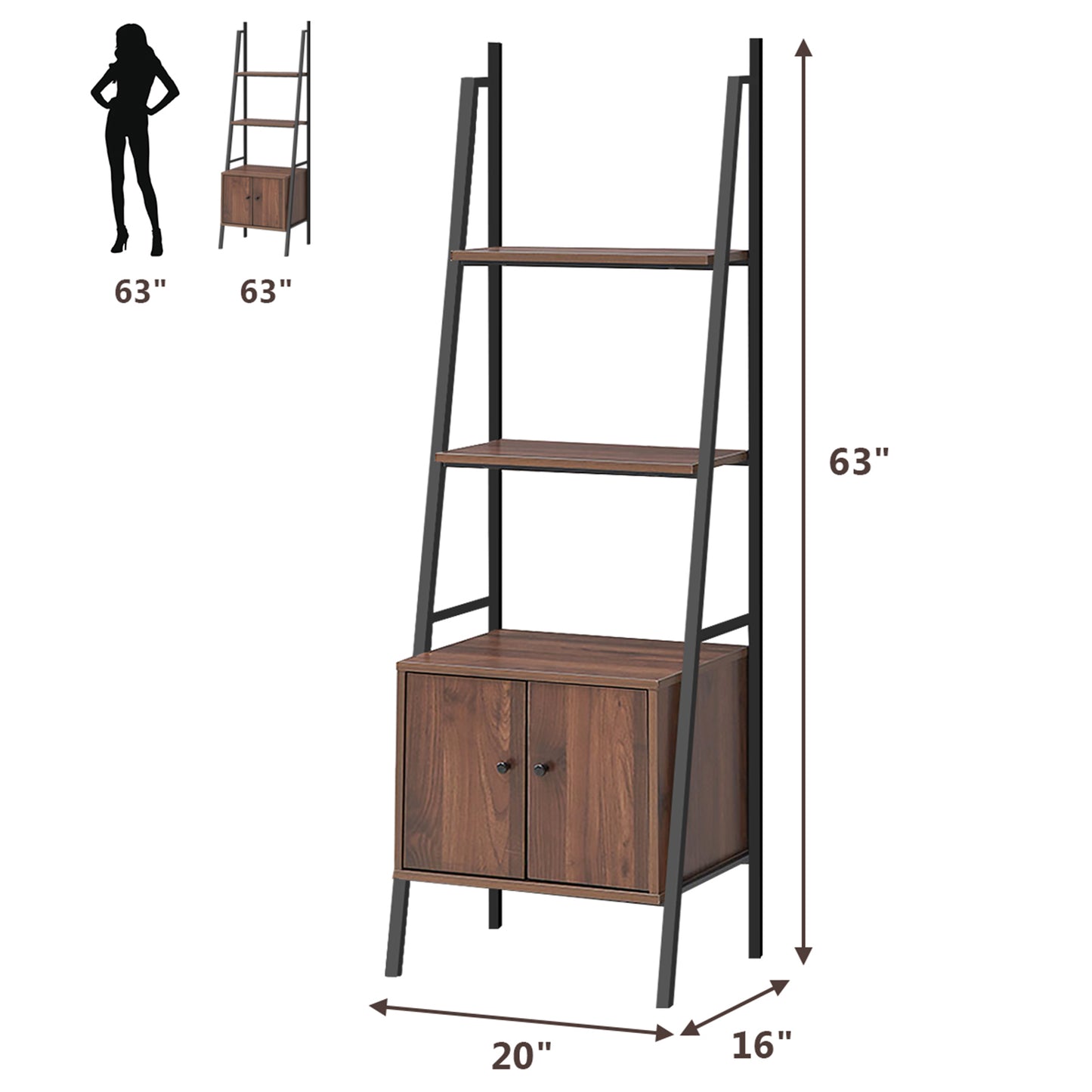 Topbuy 3-Tier Ladder Storage Shelf Industrial Leaning Bookcase Display Stand with Cabine