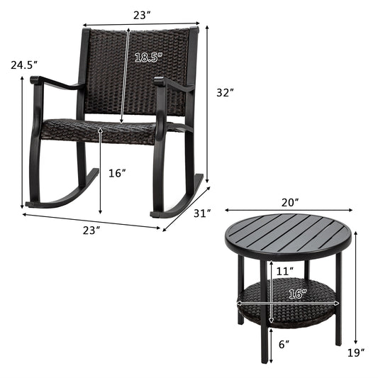 Topbuy 3-Piece Wicker Rocking Bistro Set Outdoor Conversation Set with Coffee Table