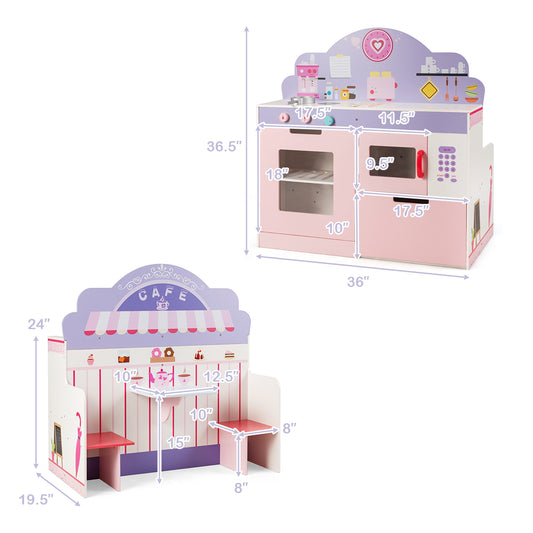 Topbuy 2 in1 Wood Kids Kitchen Play Set Simulation Cooking Toy Set for Toddler