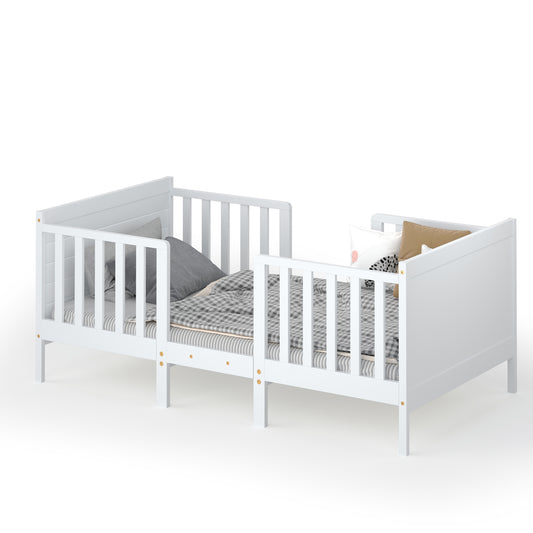 Topbuy 2-in-1 Convertible Kids Furniture Bed Toddler Crib with 2 Side Safety Guardrails White/Brown