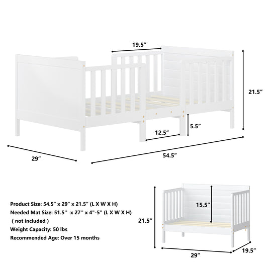 Topbuy 2-in-1 Convertible Kids Furniture Bed Toddler Crib with 2 Side Safety Guardrails White/Brown