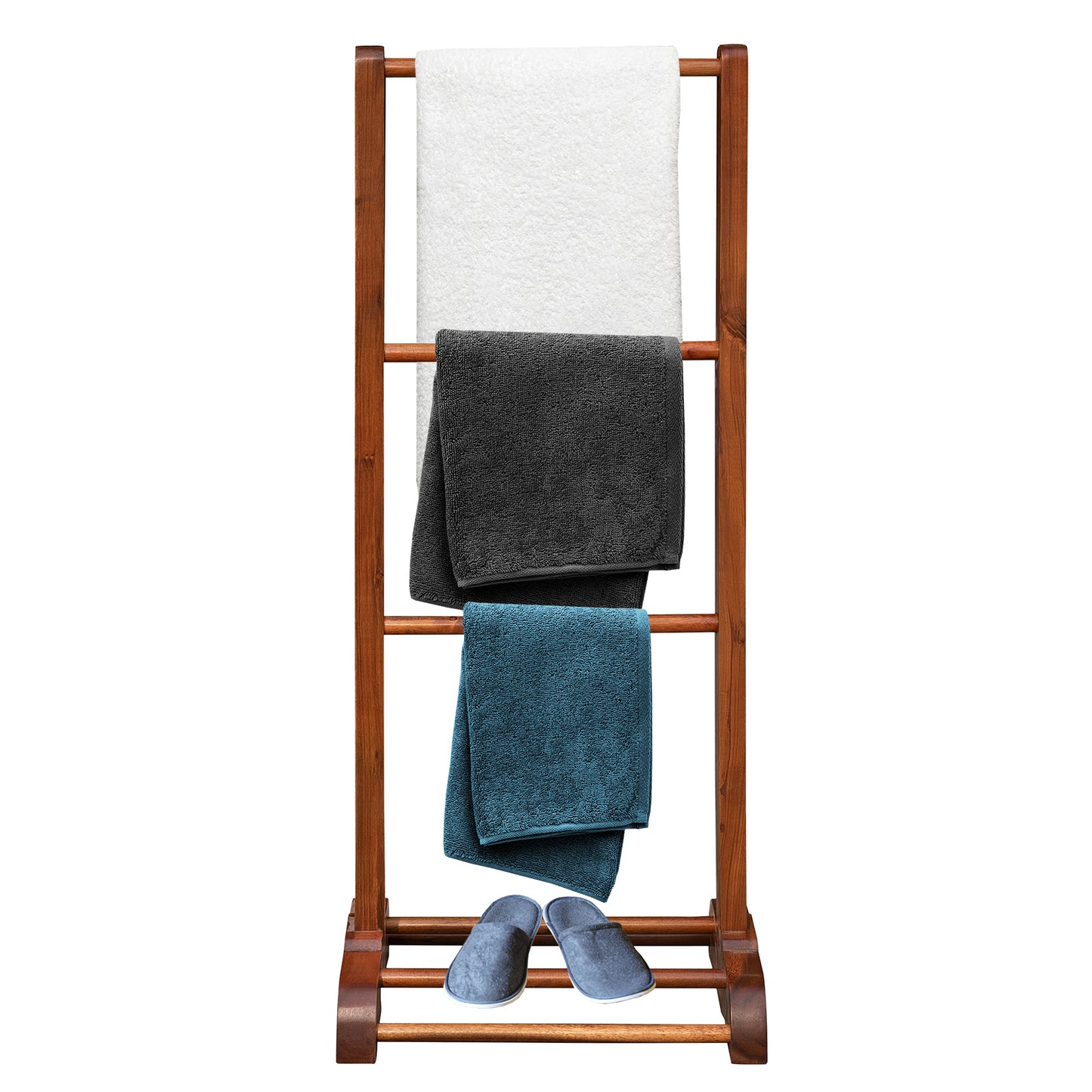 Topbuy Acacia Wood Freestanding Towel Rack Towel Drying Clothes Holder with Shelf Black/Brown/White