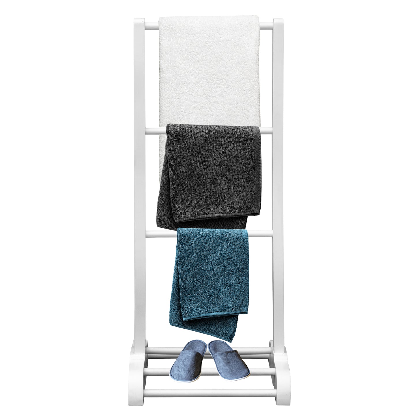 Topbuy Acacia Wood Freestanding Towel Rack Towel Drying Clothes Holder with Shelf Black/Brown/White