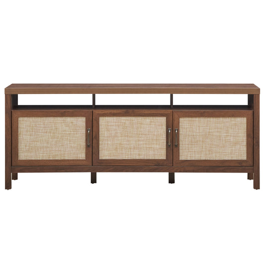 Topbuy Universal TV Stand Cabinet Television Media Console with 3 Rattan Doors Walnut/Grey Oak