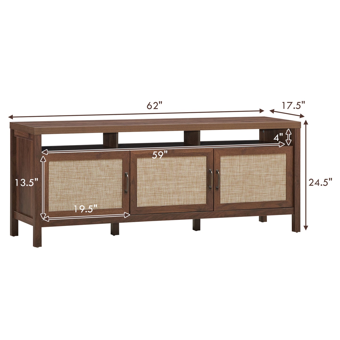 Topbuy Universal TV Stand Cabinet Television Media Console with 3 Rattan Doors Walnut/Grey Oak