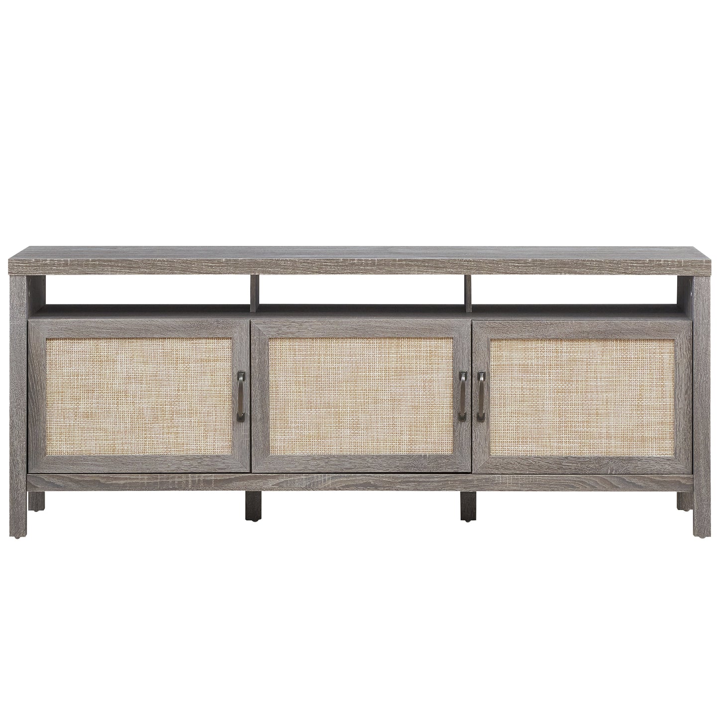 Topbuy Universal TV Stand Cabinet Television Media Console with 3 Rattan Doors Walnut/Grey Oak