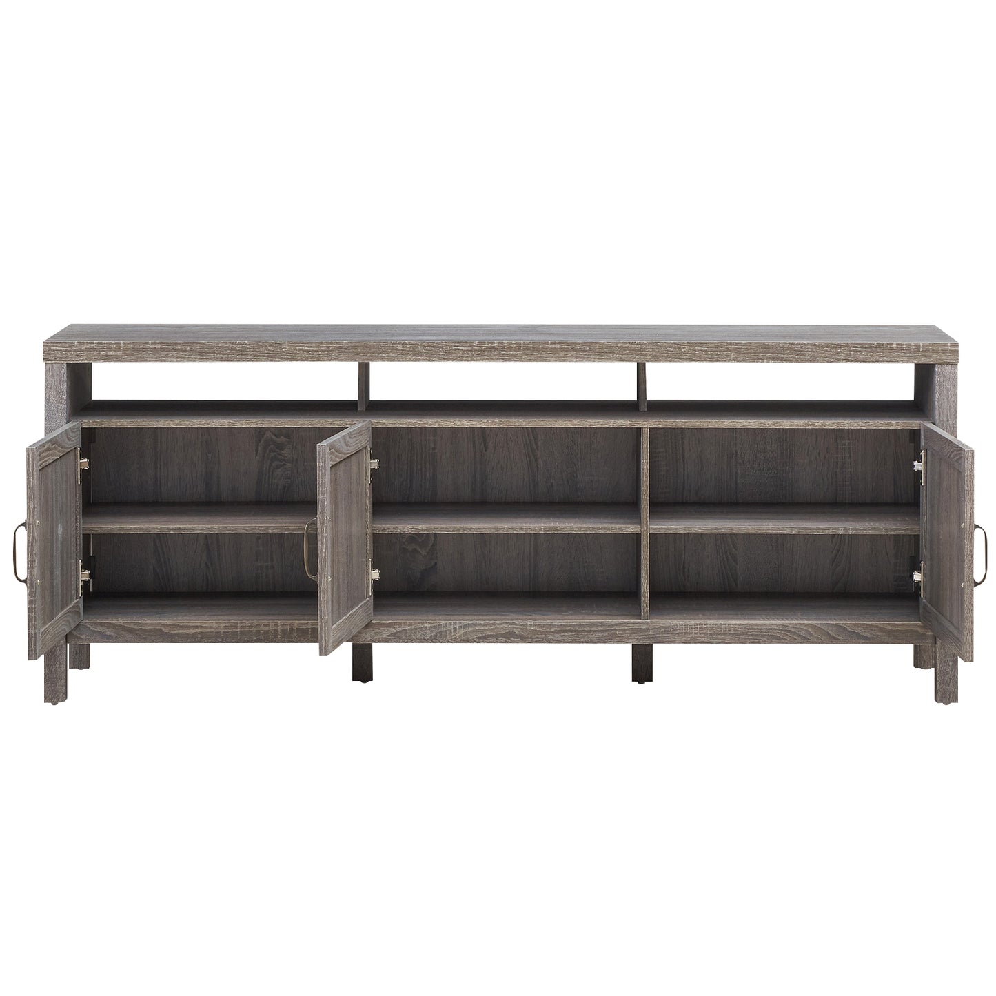 Topbuy Universal TV Stand Cabinet Television Media Console with 3 Rattan Doors Walnut/Grey Oak