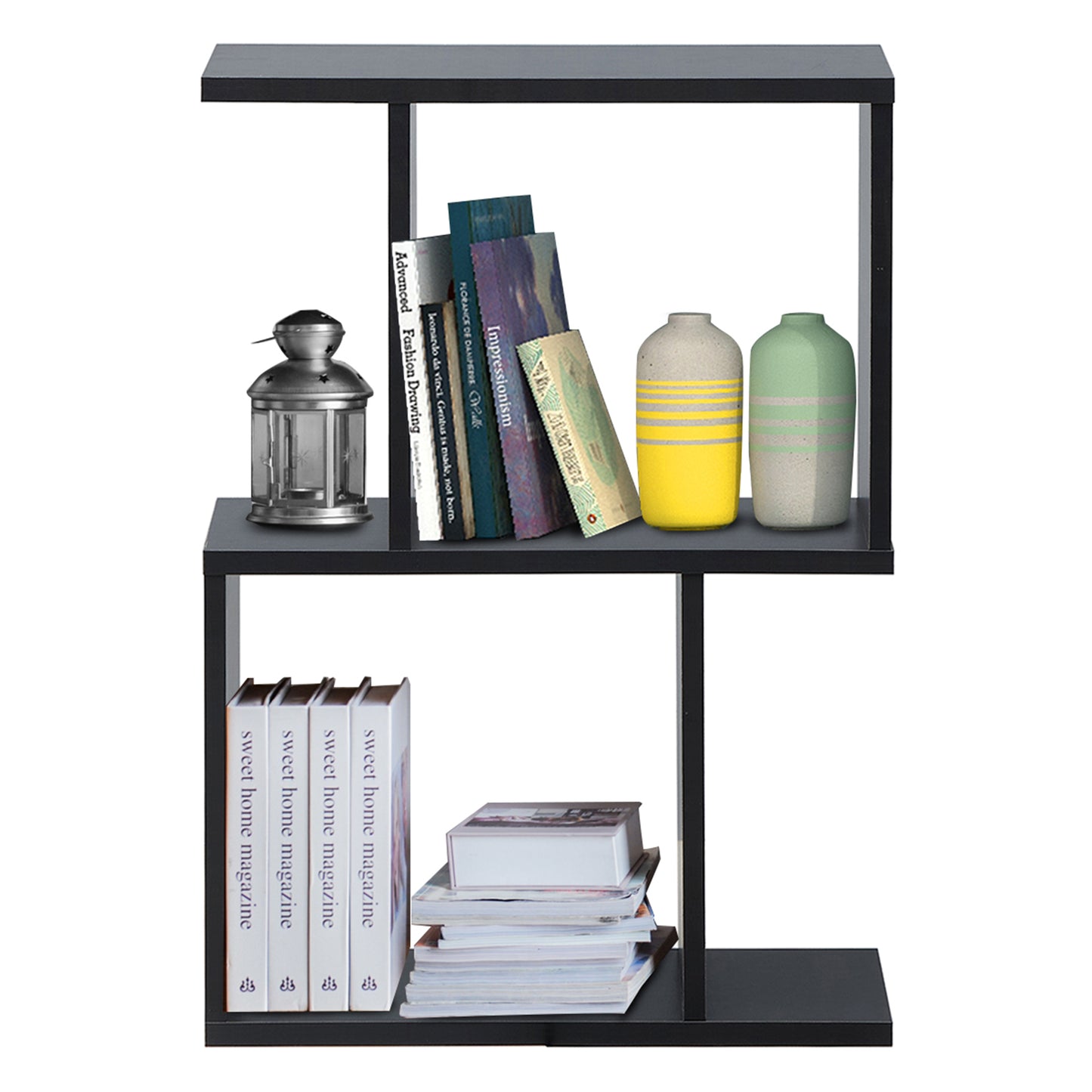 Topbuy 2-tier Free Standing S-Shaped Bookcase Multifunctional Wooden Storage Display Rack