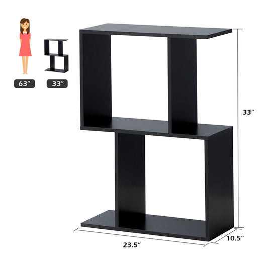 Topbuy 2-tier Free Standing S-Shaped Bookcase Multifunctional Wooden Storage Display Rack