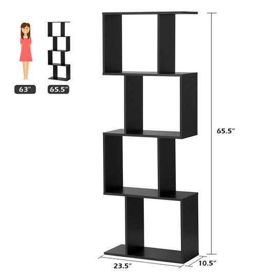 Topbuy 4-tier Free Standing S-Shaped Bookcase Multifunctional Wooden Storage Display Rack