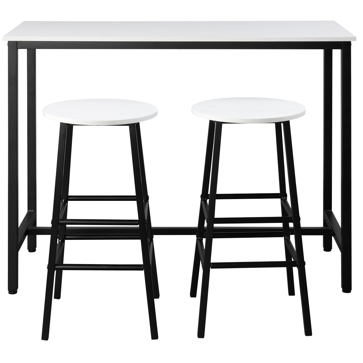 Topbuy 3 PCS Pub Bar Table Set Kitchen Counter Height Table Set W/ 2 Stools Black White