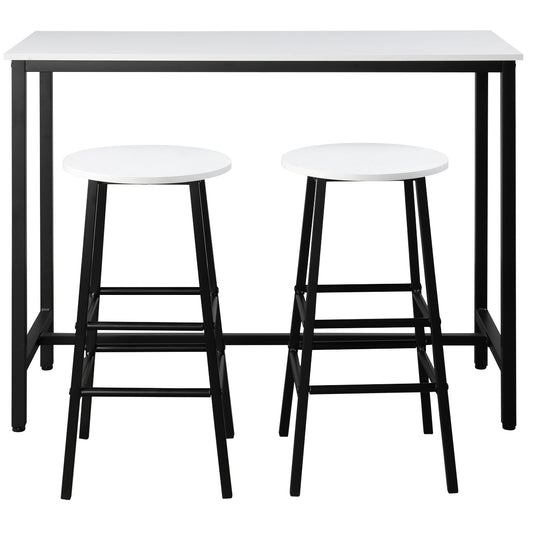 Topbuy 3 PCS Pub Bar Table Set Kitchen Counter Height Table Set W/ 2 Stools Black White