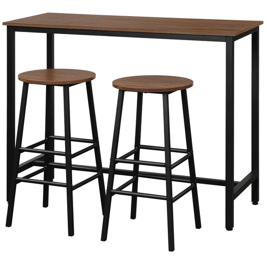 Topbuy 3-Piece Pub Bar Table Set Kitchen Counter Height Table Set with 2 Stools Brown