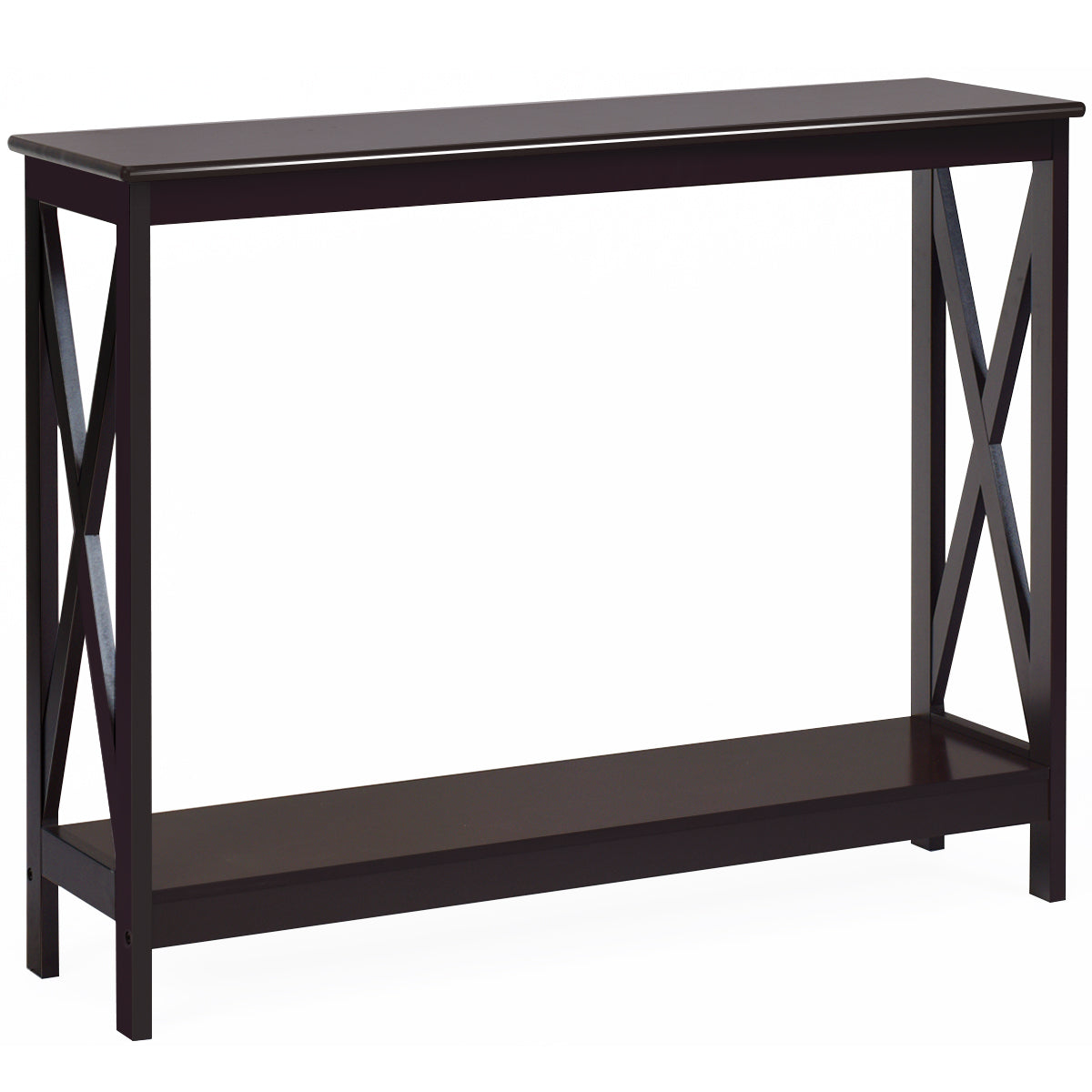 Topbuy Industrial 2-Tier Console Table X-Design Bookshelf Narrow Accent Table Black/Brown/Wood Grain/White