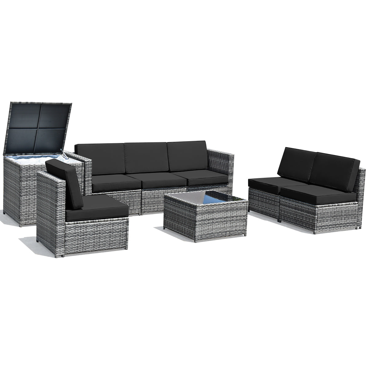 Patiojoy 8-Piece Outdoor Wicker Rattan Conversation Sofa Set w/ Storage Table White/Turquoise/Black/Navy/Red