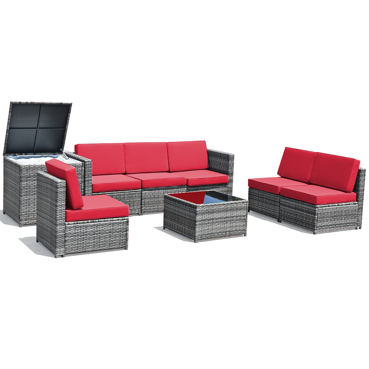 Patiojoy 8-Piece Outdoor Wicker Rattan Conversation Sofa Set w/ Storage Table White/Turquoise/Black/Navy/Red