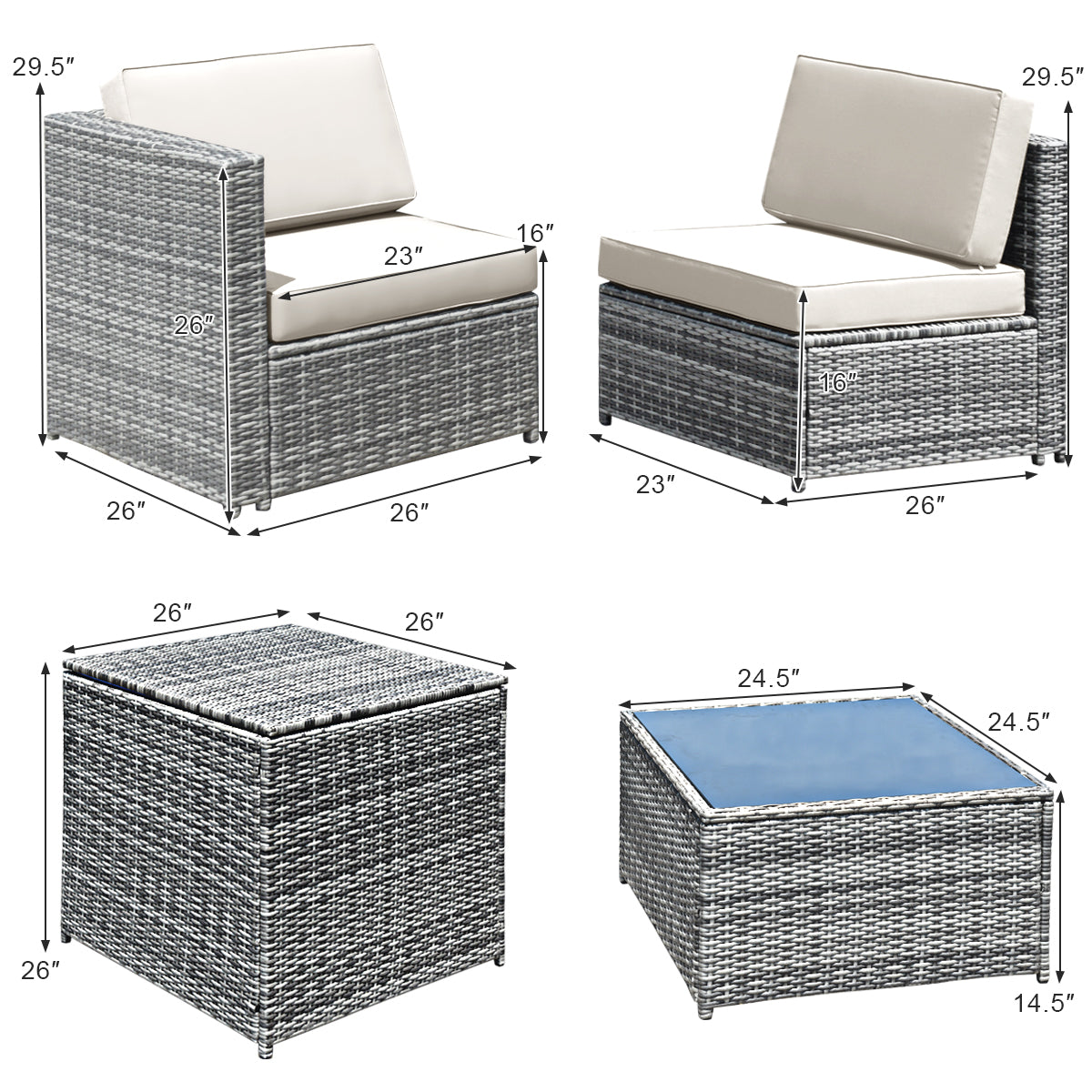 Patiojoy 8-Piece Outdoor Wicker Rattan Conversation Sofa Set w/ Storage Table White/Turquoise/Black/Navy/Red