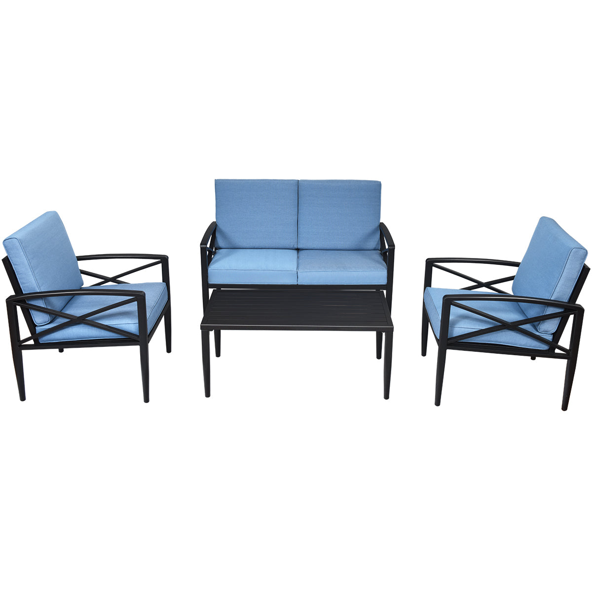 Topbuy 4-Piece Outdoor Aluminum Patio Conversation Set Cushioned Sofa Chair with Coffee Table