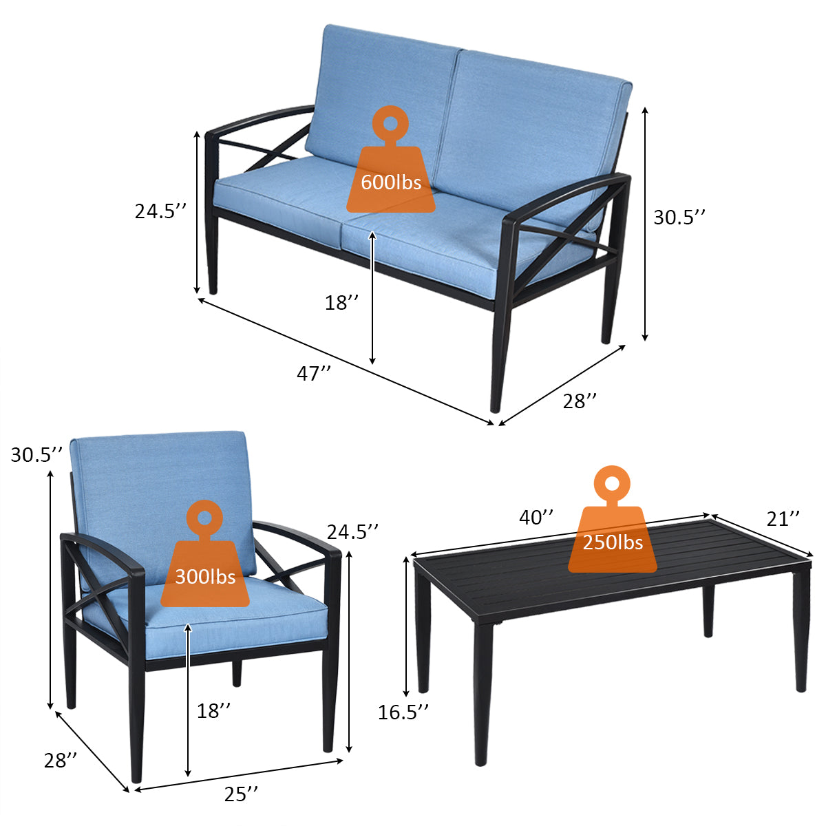 Topbuy 4-Piece Outdoor Aluminum Patio Conversation Set Cushioned Sofa Chair with Coffee Table