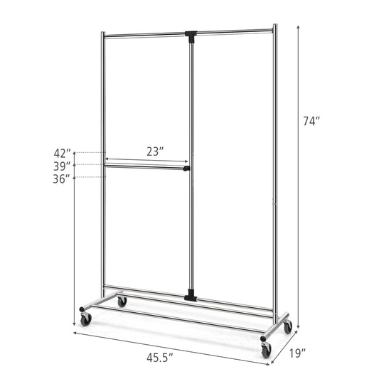 Topbuy 3-Rail Heavy Duty Clothes Rack Adjustable Garment Rack with Wheels