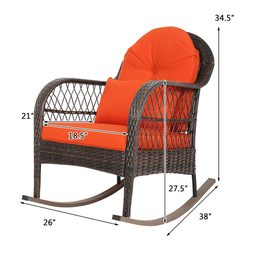 Patiojoy 2-Piece Patio Garden Wicker Rattan Rocking Chair Furniture w/ Cushion