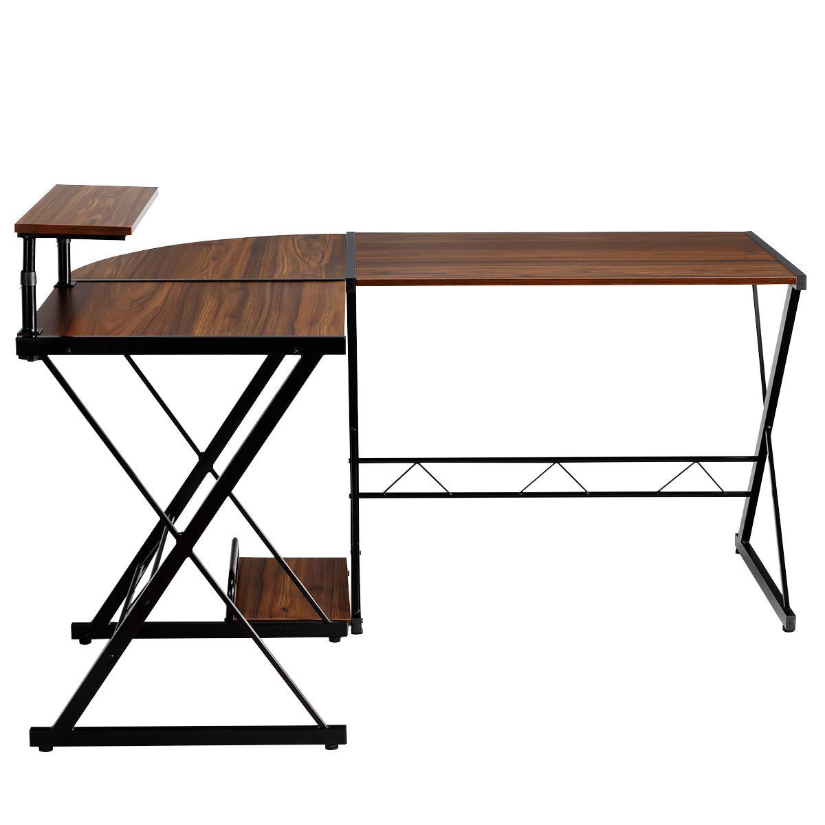 Topbuy L-Shaped Corner Desk Computer Gaming Table with Monitor Stand &Host Tray Black/Antique/Walnut