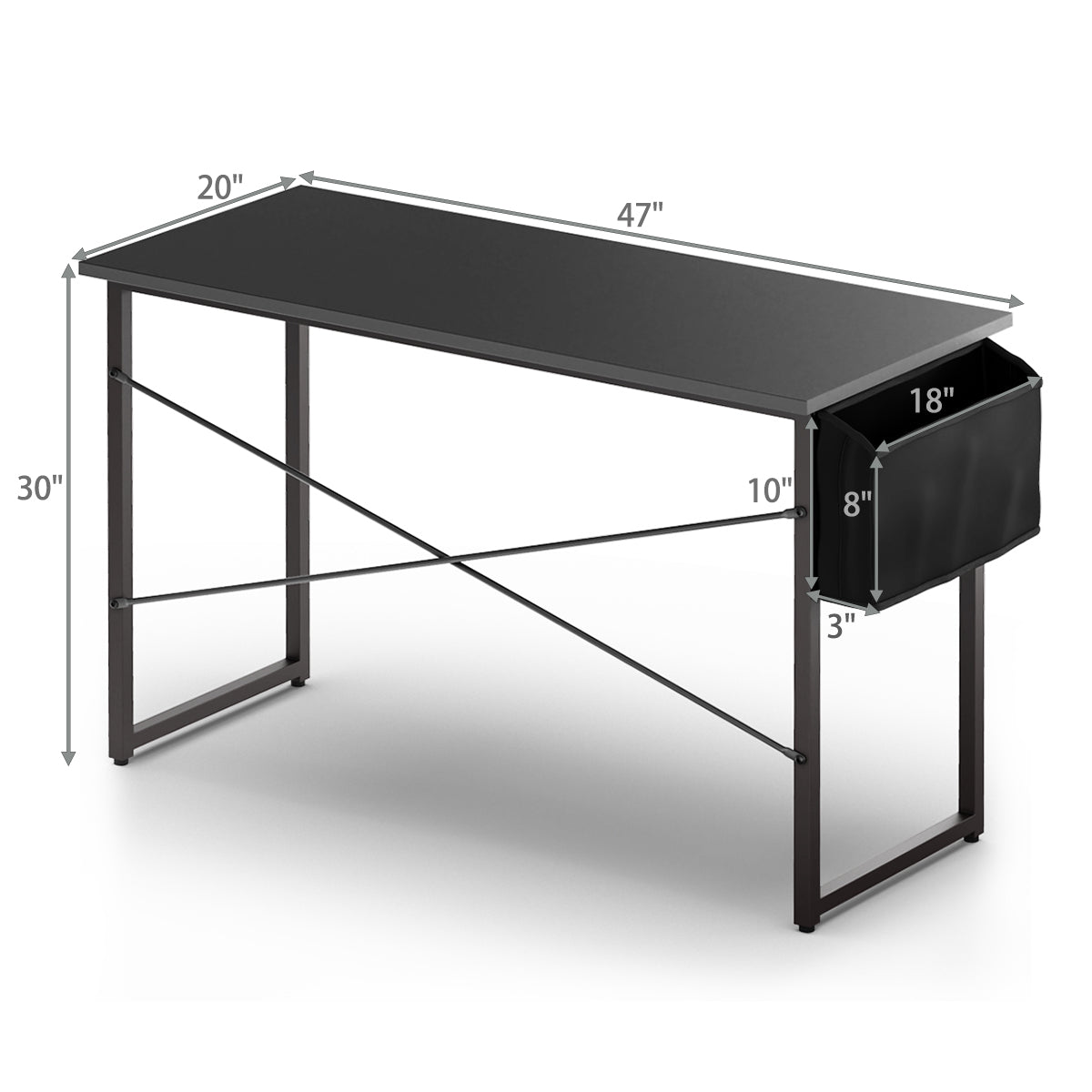 Topbuy 47''/40'' Industrial Computer Desk Study Writing Table with Storage Bag Black/Coffee/Rustic Brown