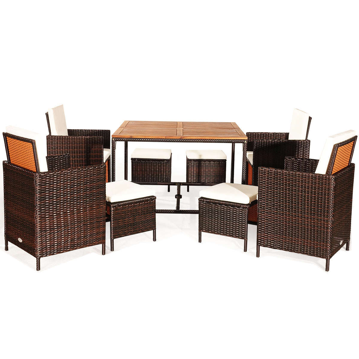 Topbuy 9-Piece Outdoor Patio Dining Set Conversation Furniture with Removable Cushions White