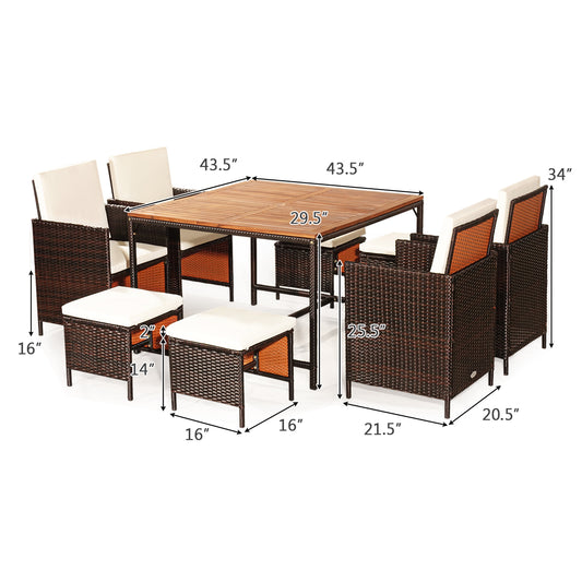 Topbuy 9-Piece Patio Dining Table Set Conversation Furniture Set with Cushioned Seat