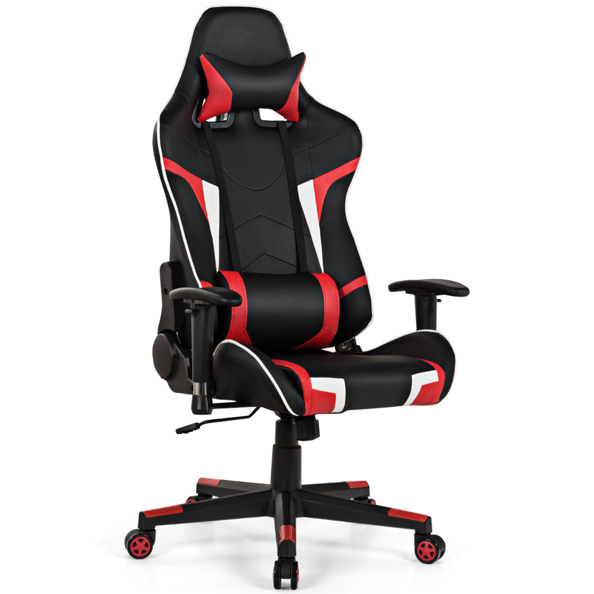 Topbuy Gaming Desk& Massage Gaming Chair Set Gamer Workstation with Headphone Hook Blue/Grey/Red/White