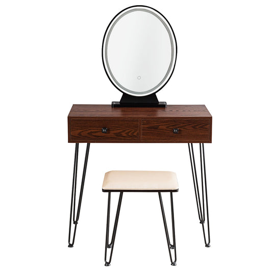 Topbuy Vanity Table Set Makeup Dressing Desk with Cushioned Stool & Lighted Mirror Coffee