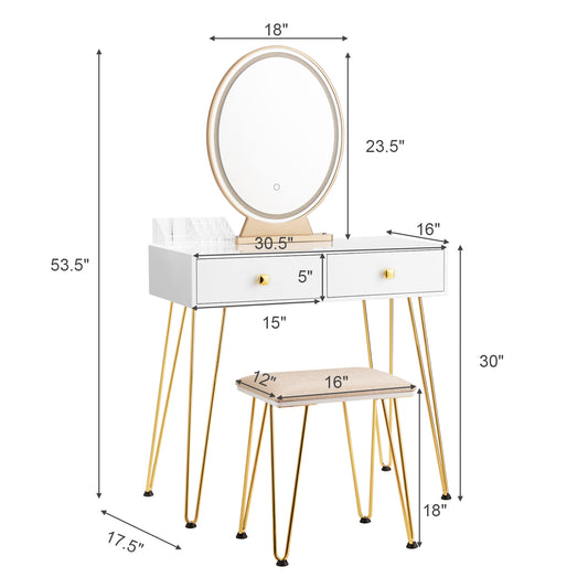 Topbuy Vanity Table Set Makeup Dressing Table Desk with Touch Screen Mirror White