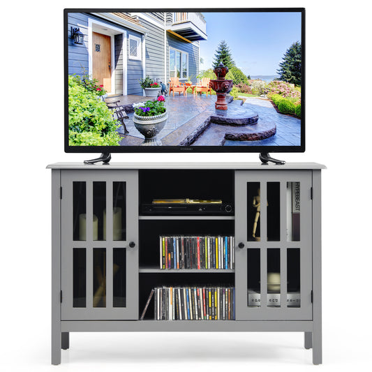 Topbuy Wood TV Stand Accommodate TV's Size Up to 50'' Modern Entertainment Media Center Storage Console Grey