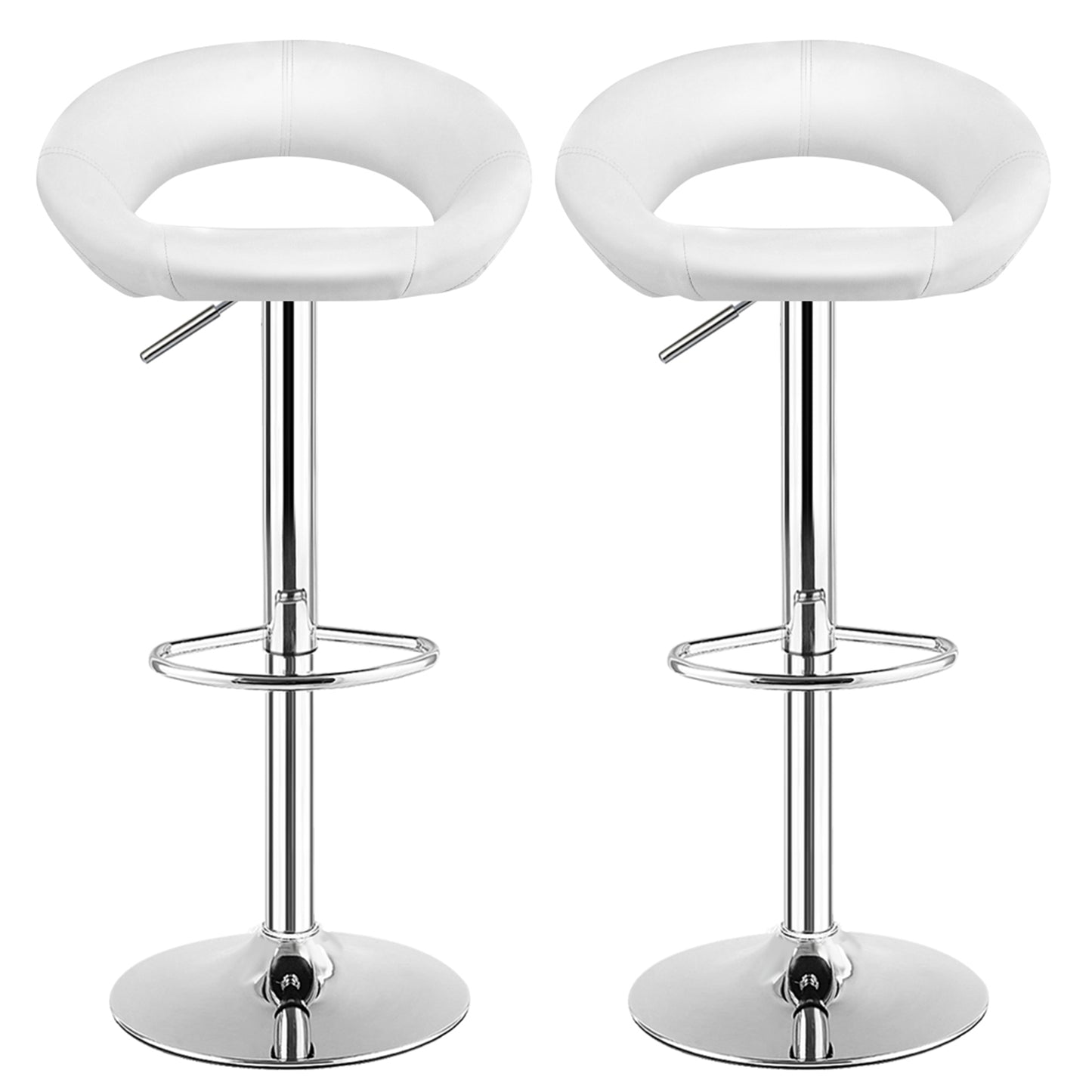 Topbuy Set of 2 PU Leather Bar Stools Adjustable Kitchen Counter Chairs White