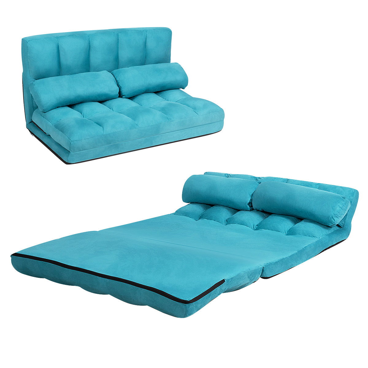 Topbuy Adjustable Floor Sofa Foldable Lazy Sofa Bed with 2 Pillows Blue