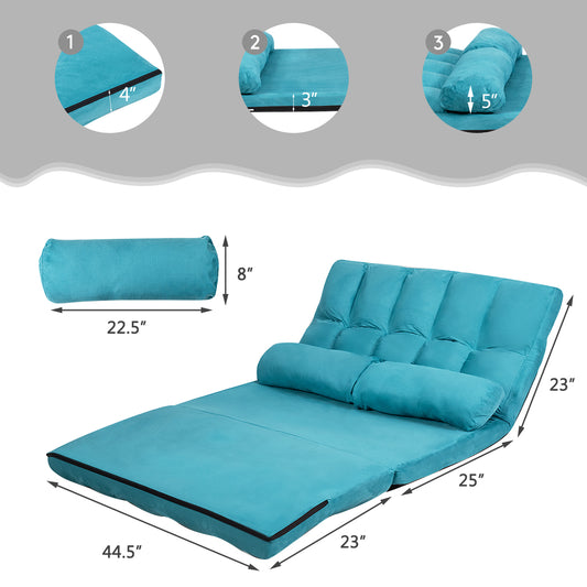 Topbuy Adjustable Floor Sofa Foldable Lazy Sofa Bed with 2 Pillows Blue