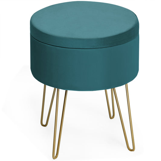 Topbuy Modern Round Velvet Footrest Stool Upholstered Vanity Ottoman Chair Dark Green/Pink