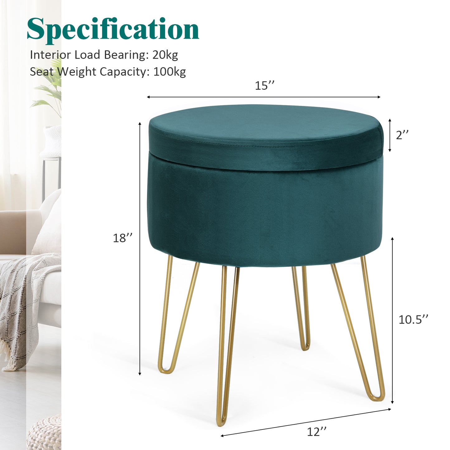 Topbuy Modern Round Velvet Footrest Stool Upholstered Vanity Ottoman Chair Dark Green/Pink