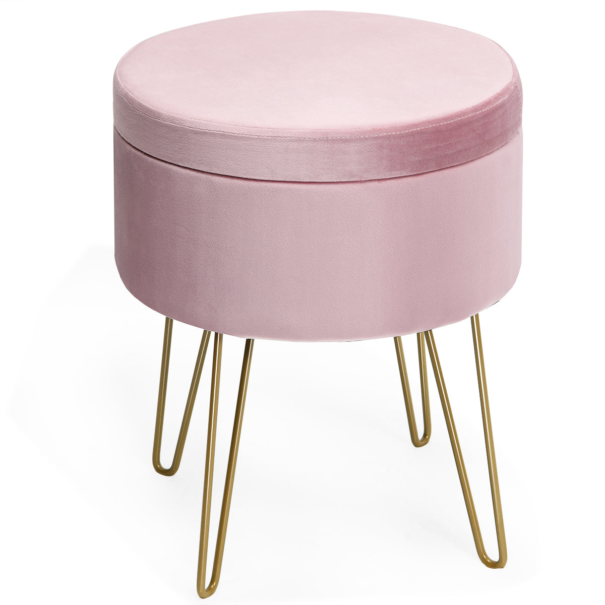 Topbuy Modern Round Velvet Footrest Stool Upholstered Vanity Ottoman Chair Dark Green/Pink