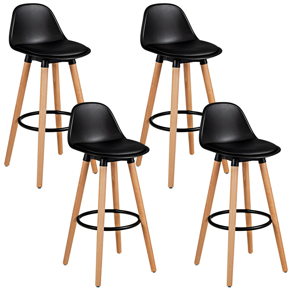 Topbuy Set of 4 Mid Century Barstool 28.5'' Dining Pub Chair w/Leather Padded Seat Black/White